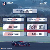 Here are your all important timings for the @fiawec_official 6 Hours of Spa Francorchamps 😁 Track action kicks off today at 15.30 with FP1. 📋Today’s plan: Car setup and tracktime.#BeUnited #WEC #LMP2 #racing #Spa #EauRouge #motorsports